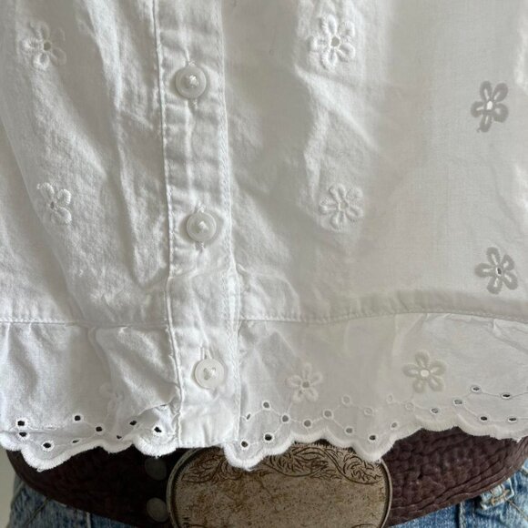 Levi's | White Ruffle Blouse with Puffy Sleeves and Eyelet Details Size S - Picture 2 of 2